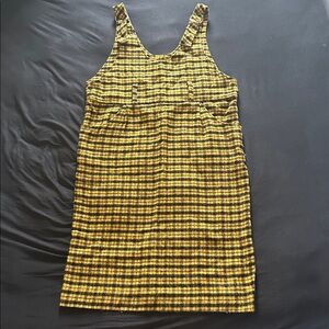 Yellow & Black Plaid Mini Pinafore Dress